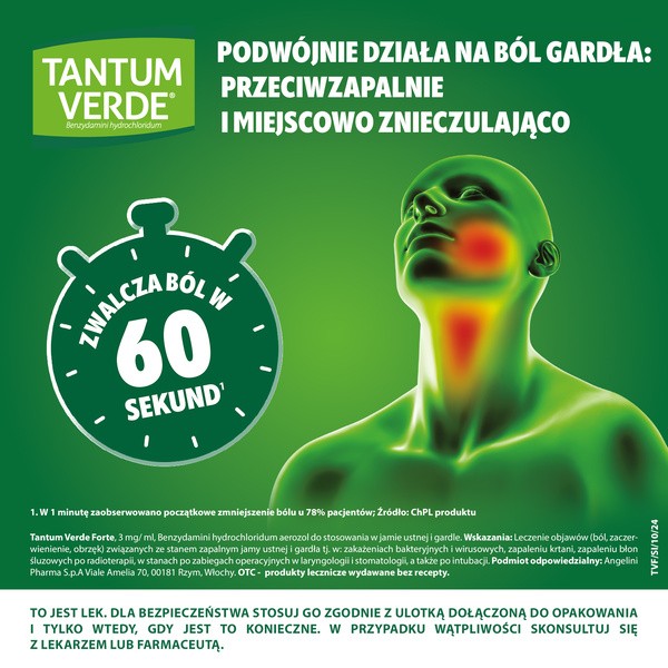 Tantum Verde Forte, 3 mg/ml, aerozol do stosowania w jamie ustnej i gardle, 15 ml