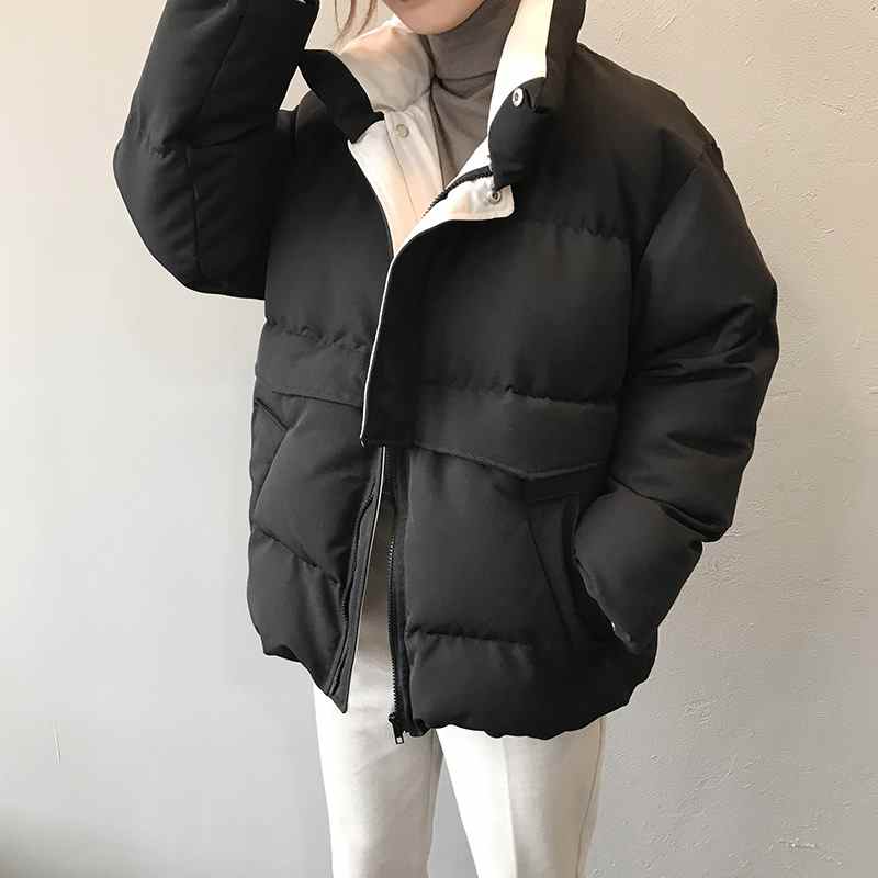 2022 Women's Winter Jacket Streetwear Polyester Zipper Straight 3 Solid Color Padded Coat Warm Femme Parka Black Women Clothing
