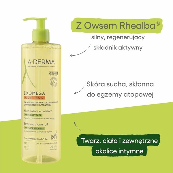Aderma Exomega Control, olejek emolient pod prysznic, 750 ml