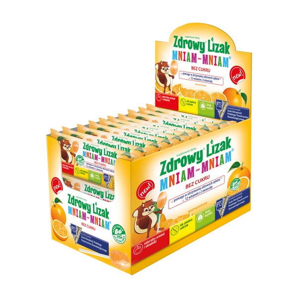 Zdrowy Lizak Mniam-Mniam na koncentrację i odporność, smak pomarańczowy, lizaki, 40 szt.