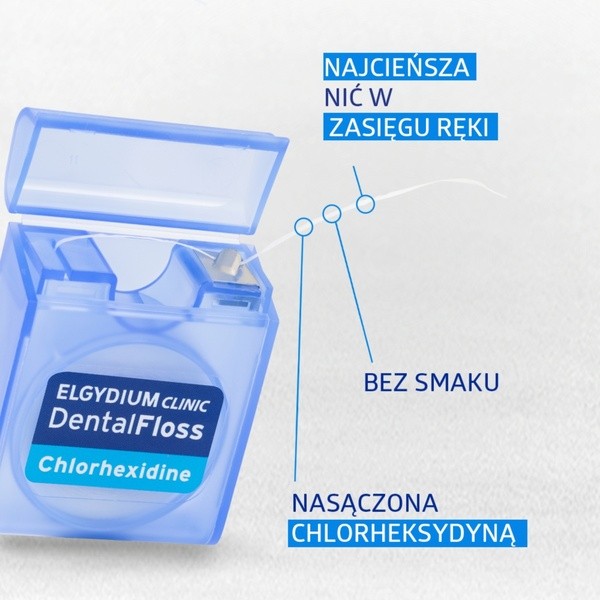 Elgydium Dental Floss Chlorhexidne, nić dentystyczna z chlorheksydyną, 50 m