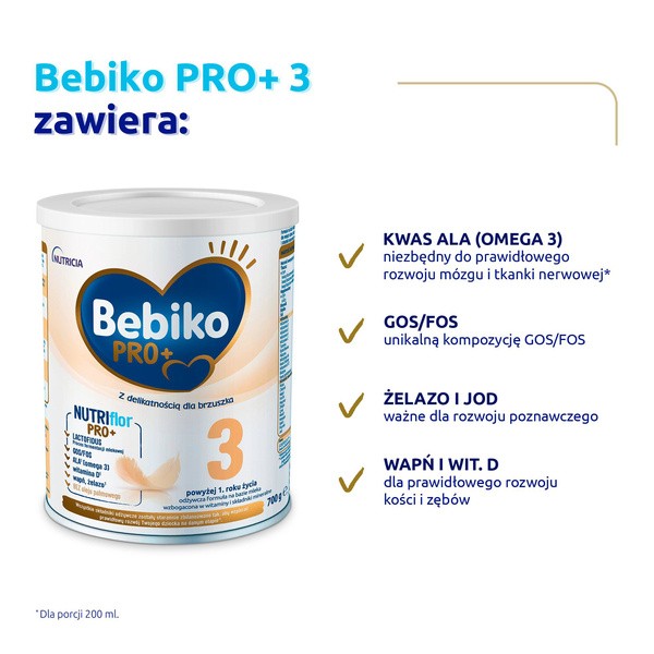 Bebiko PRO+ 3, odżywcza formuła na bazie mleka dla dzieci powyżej 1. roku życia, 700 g