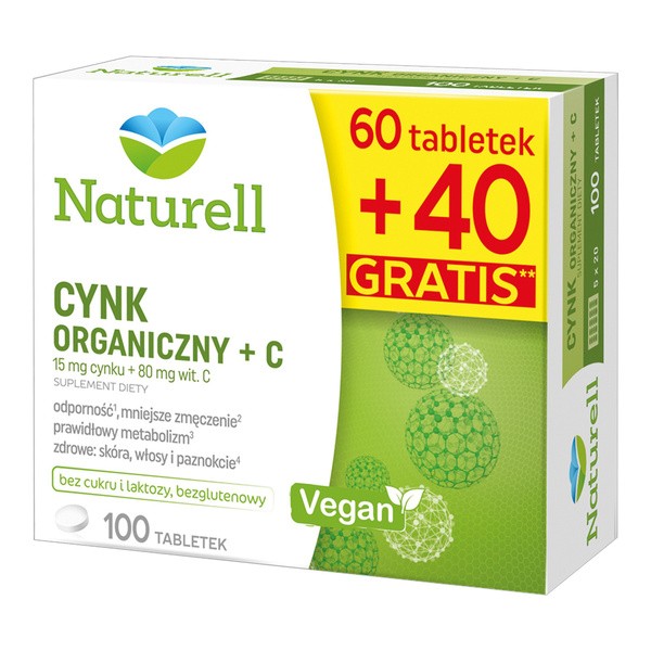 Naturell Cynk Organiczny + C, tabletki, 100 szt.