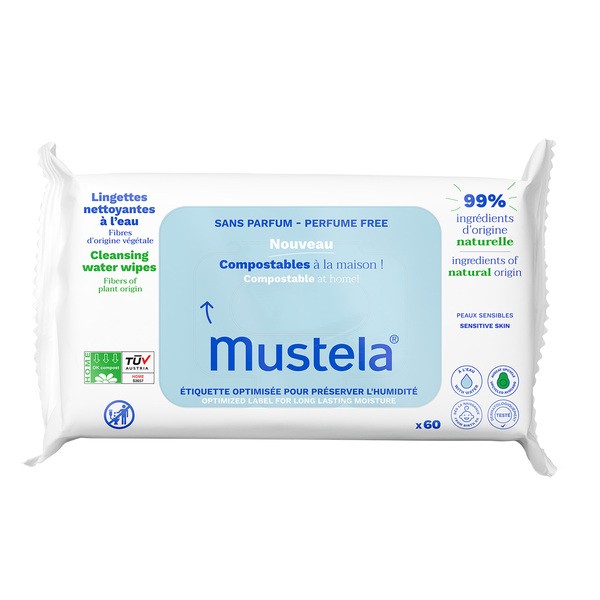 Mustela, kompostowalne chusteczki oczyszczające z wodą, 60 szt.
