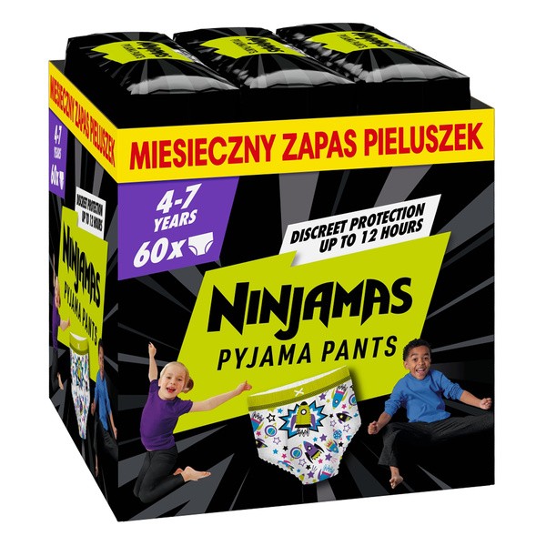 Pampers Ninjamas, pieluchomajtki dla chłopca, rozmiar 7 (4-7 lat), 60 szt.