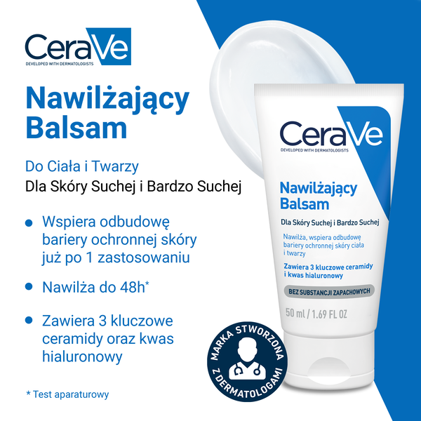 CeraVe, balsam nawilżający do ciała i twarzy dla skóry suchej i bardzo suchej, 50 g
