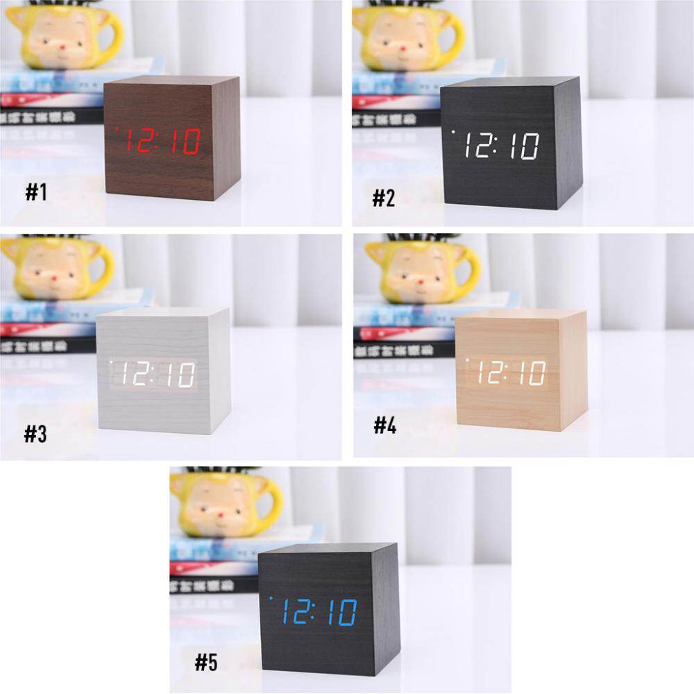 Hela Rea Trä LED Väckarklockor Despertador Temperatur Ljudkontroll LED Display Skrivbord Digitala Bordsklockor Drop Shipping
