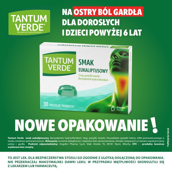 Tantum Verde smak eukaliptusowy, 3 mg, pastylki twarde, 30 szt.