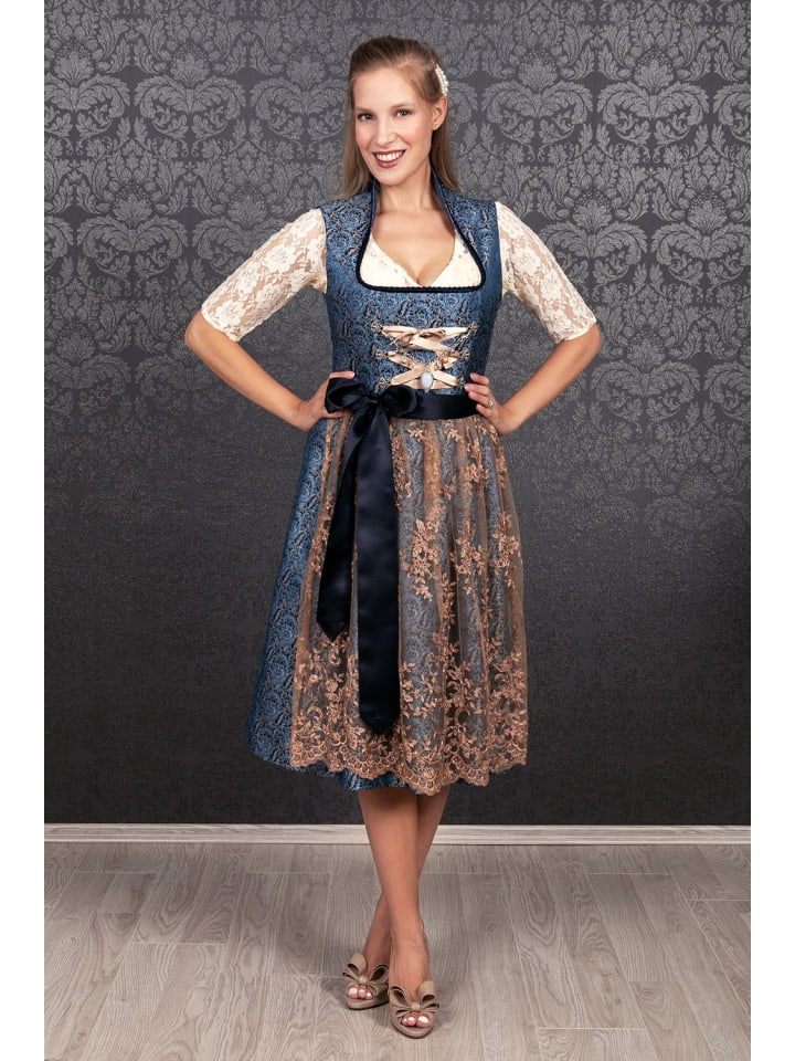 Edelnice Midi Dirndl 2-teilig Stehkragen Estelle in blau günstig kaufen