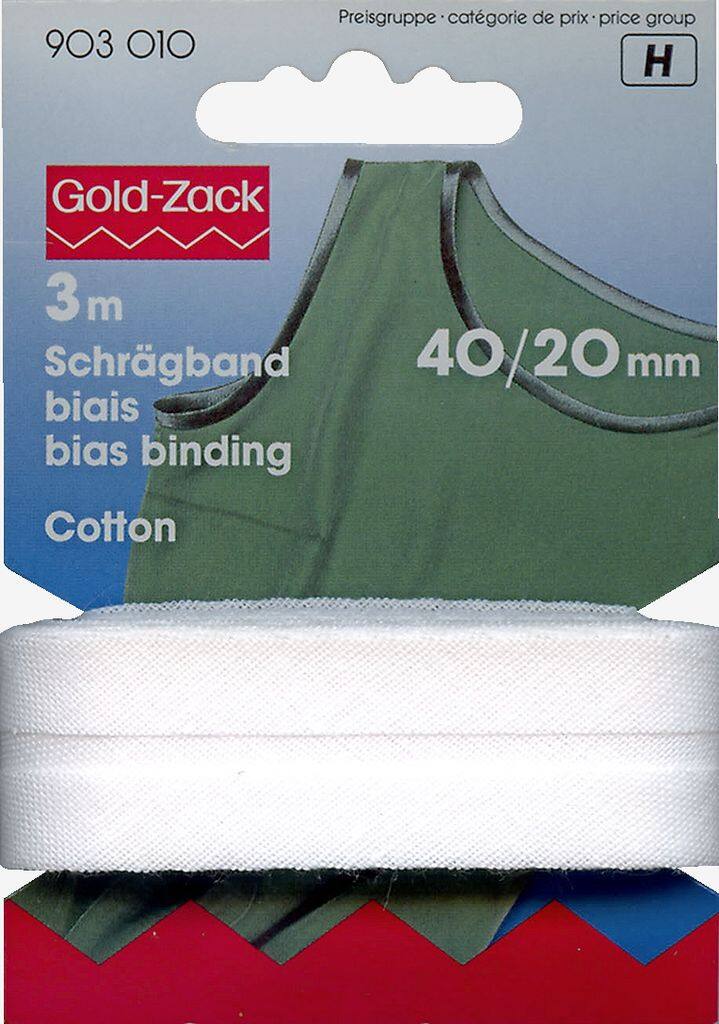 Kantbånd 40/20mm 3m/pakke hvid bomuld