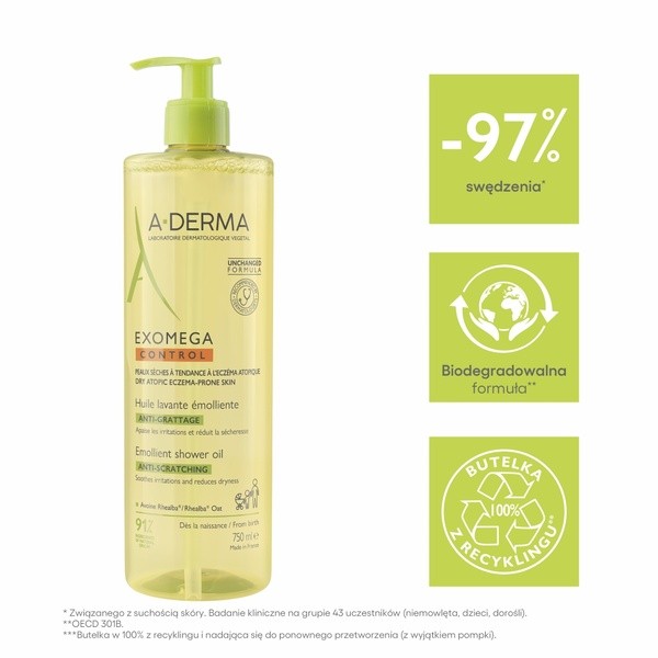 Aderma Exomega Control, olejek emolient pod prysznic, 750 ml