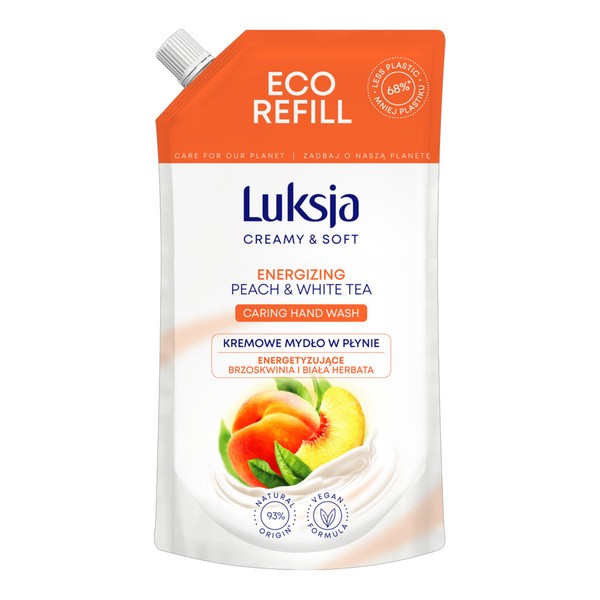 Luksja Creamy & Soft, energetyzujące mydło w płynie, Brzoskwinia i Biała Herbata, refill, 400 ml