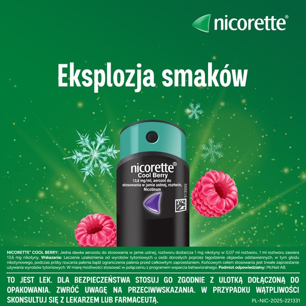 Nicorette Cool Berry, 13,6 mg/ml, aerozol do stosowania w jamie ustnej, 150 dawek