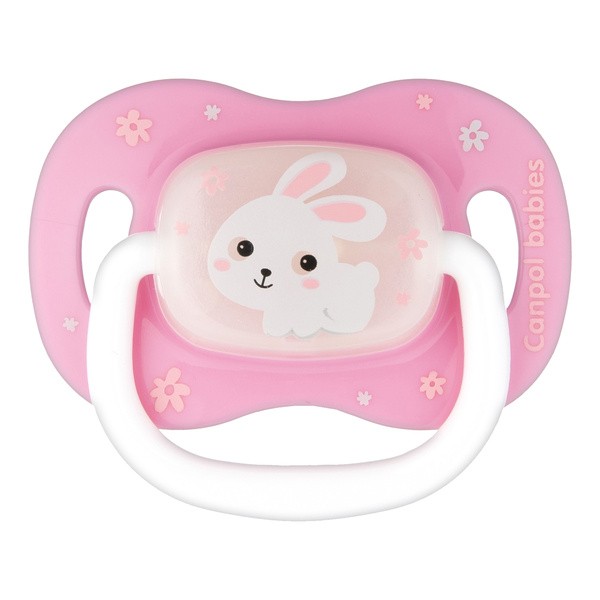 Canpol Babies, smoczek silikonowy symetryczny, Bunny&Company, różowy, 6-18 m, 1szt.