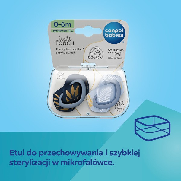 Canpol Babies Gold, smoczek silikonowy Light touch, symetryczny 6-18 m, niebieski, 2 szt.