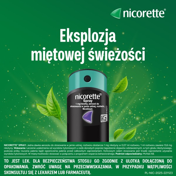 Nicorette Spray,1mg/ dawkę, aerozol do stosowania w jamie ustnej, 1 dozownik (150 dawek)