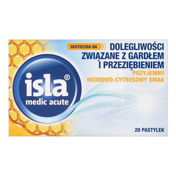 Isla Medic Acute, pastylki do ssania, miodowo-cytrusowe, 20 szt.