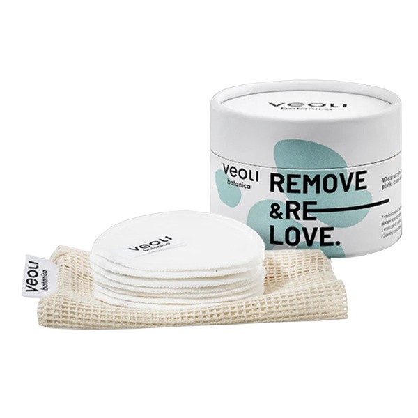 Veoli Botanica, REMOVE & RELOVE, Wielorazowe bambusowe płatki kosmetyczne, 7 szt.