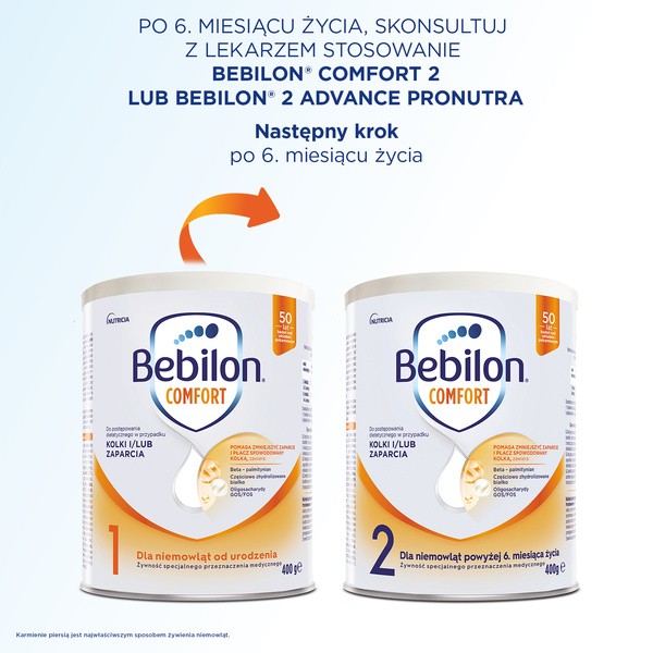 Bebilon Comfort 1, dla niemowląt w przypadku kolek i zaparć, od urodzenia, 400 g