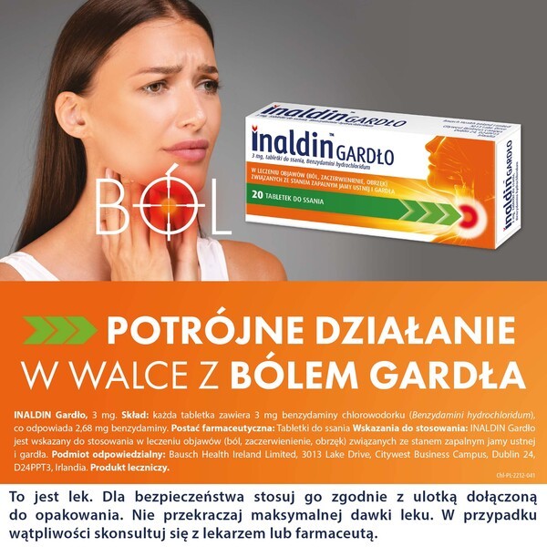 Inaldin Gardło, 3 mg, tabletki do ssania, 20 szt