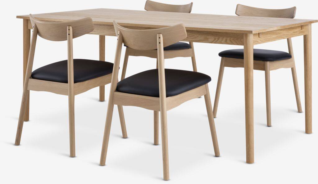 MARSTRUP LYNGHOLM MARSTRUP L190/280 bord eg 4 LYNGHOLM stol eg/sort