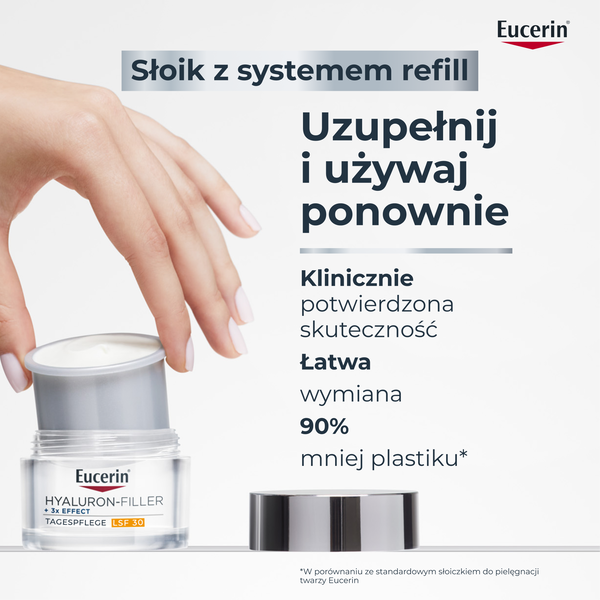 Eucerin Hyaluron-Filler, krem na dzień SPF 30 z kwasem hialuronowym, przeciwzmarszczkowy, refill, 50 ml