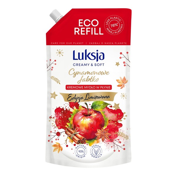Luksja Creamy & Soft, kremowe mydło w płynie, Cynamonowe Jabłko, refill, 900 ml