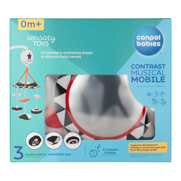Canpol Babies Sensory Toys, kontrastowa karuzela pluszowa z pozytywką, 1 szt.