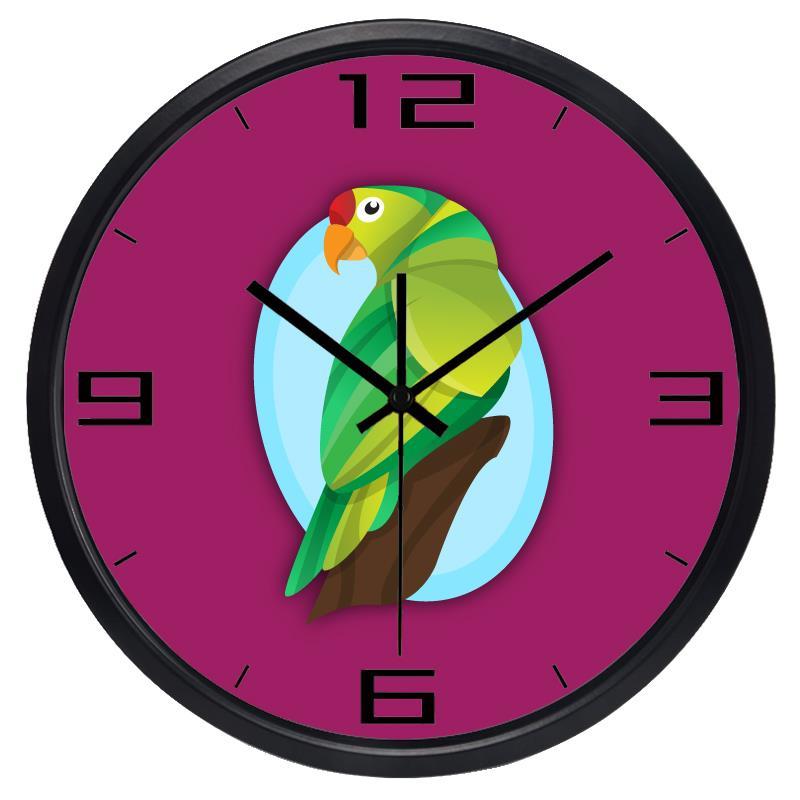 Europese cartoon papegaai wandklok, past bij elke woonkamer, geen geluid.