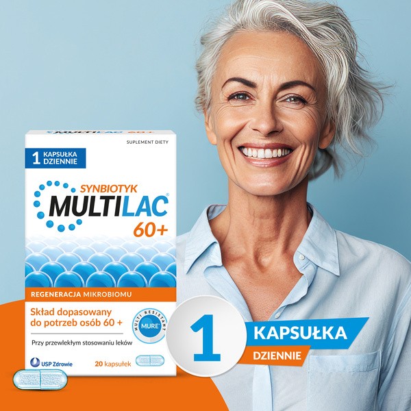 Multilac 60+, kapsułki, synbiotyk (probiotyk + prebiotyk), 20 szt.