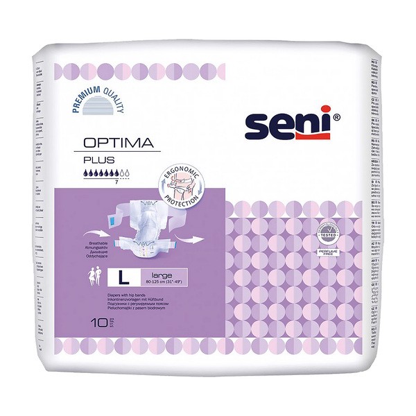 Seni Optima Plus, pieluchomajtki z pasem biodrowym, rozmiar L, 10 szt.