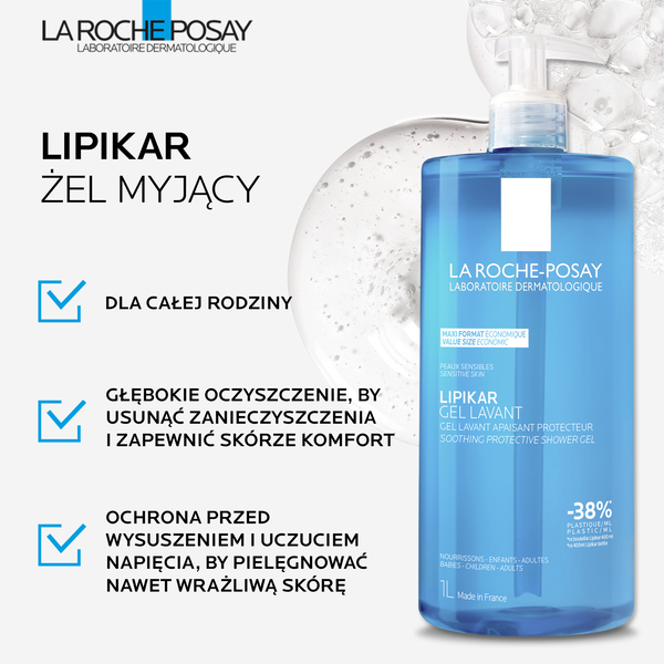 La Roche-P Lipikar Gel Lavant, żel myjący, kojący, 1 l