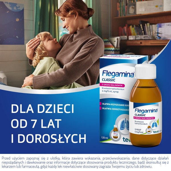 Flegamina, 4 mg/5 ml, syrop o smaku malinowym, 120 ml