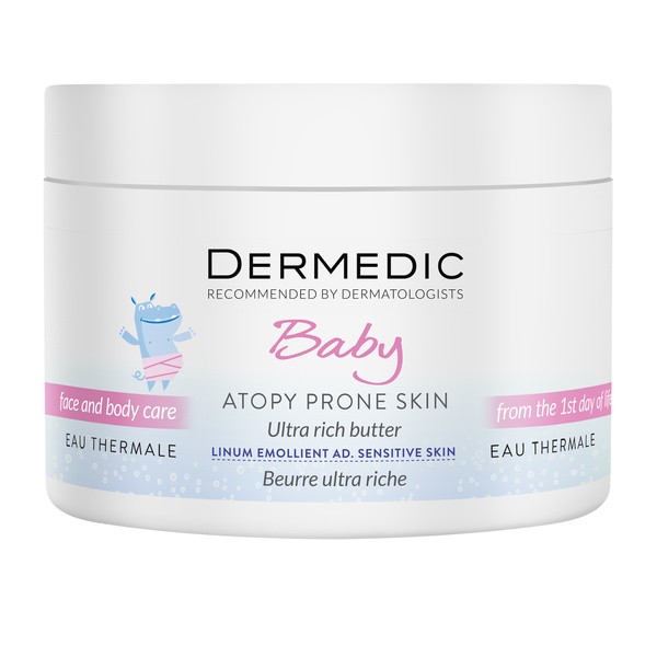 Dermedic Emolient Linum Baby, masło intensywnie natłuszczające do twarzy i ciała, 225 g