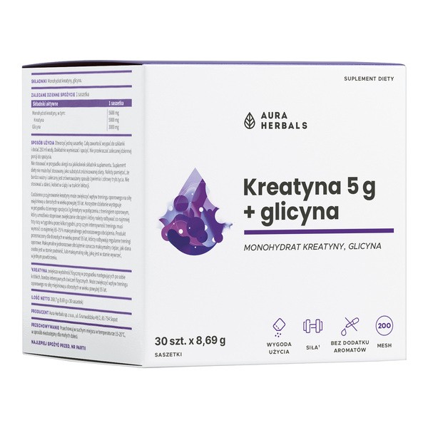 Aura Herbals Kreatyna 5 g + glicyna, saszetki z proszkiem, 30 szt.