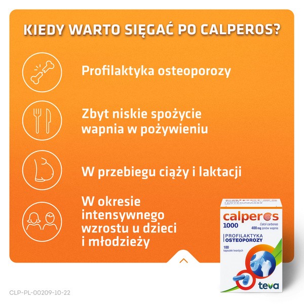 Calperos 1000, 400 mg jonów wapnia, kapsułki twarde, 100 szt.