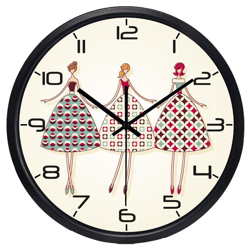 Moderne stadscartoon dames wandklok, creatieve en korte woonkamerklok