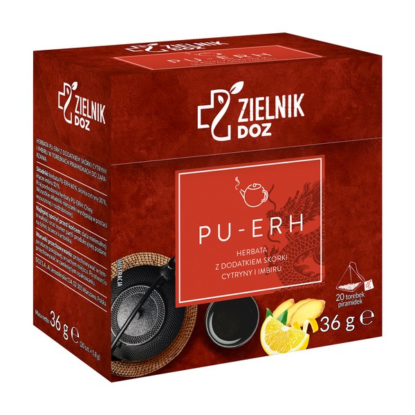 ZIELNIK DOZ, PU-ERH, Herbata z dodatkiem skórki cytryny i imbiru, 1,8 g x 20 szt.