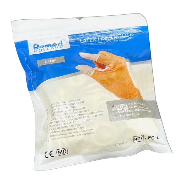 Romed, lateksowe nakładki na palce, rozmiar M, 100 szt.