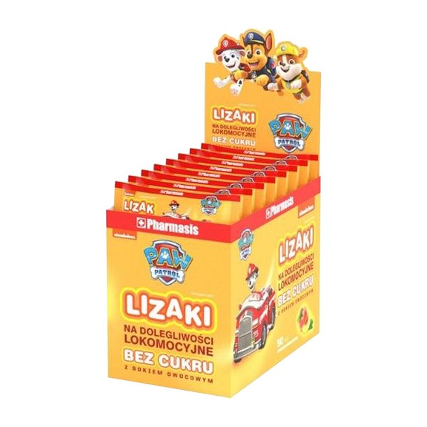Lizak na dolegliwości lokomocyjne Pharmasis Psi Patrol, lizak, smak morelowy, 50 szt.
