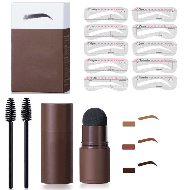 Kit para modelagem de sobrancelhas com carimbo, design rápido e prático, à prova d'água, longa duração, pó natural para sobrancelhas com pincéis inclusos.