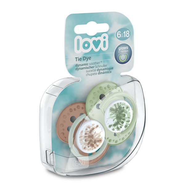 Canpol Lovi, smoczek uspokajający silikonowy dynamiczny, 6-18 m Tie Dye Green, 2 szt.