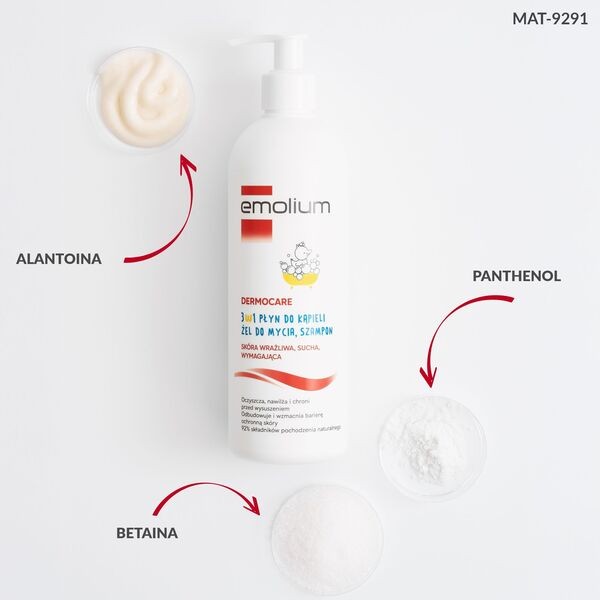 Emolium Dermocare, 3w1 płyn do kąpieli, żel do mycia, szampon, 400 ml