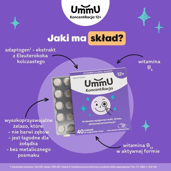 UmmU KoncentRacja 12+, tabletki do rozgryzania i żucia, 40 szt.