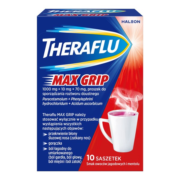 Theraflu Max Grip, 1000 mg+10 mg+70 mg, proszek do sporządzania roztworu doustnego, 10 saszetek