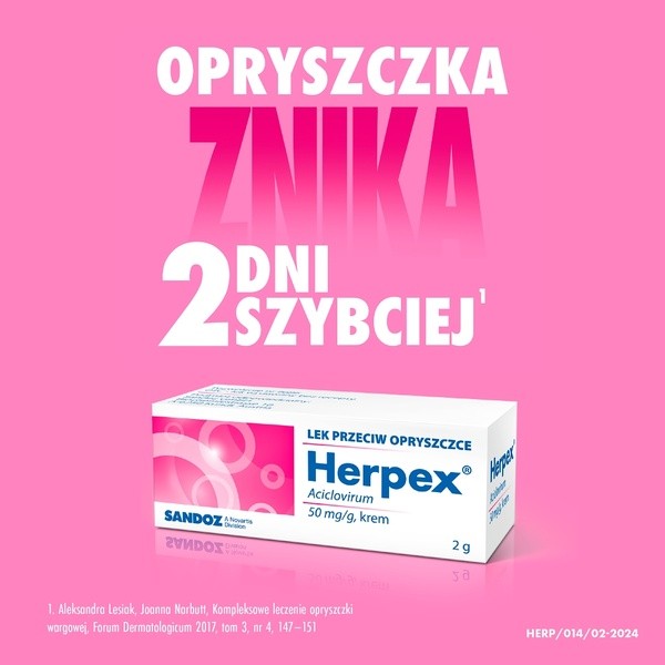 Herpex, 50 mg/g, krem, 2 g (tuba)