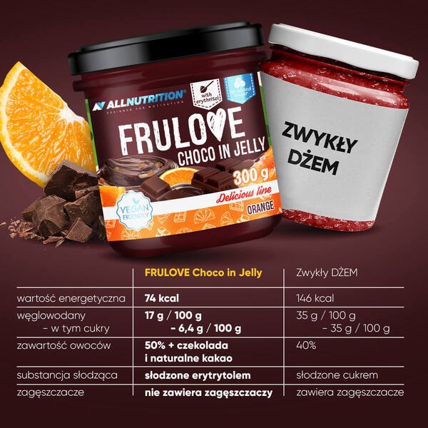 Allnutrition, frulove choco in jelly, smak czekoladowo-pomarańczowy, 300 g