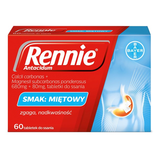 Rennie Antacidum, 680mg + 80mg, tabletki do ssania, 60 szt.