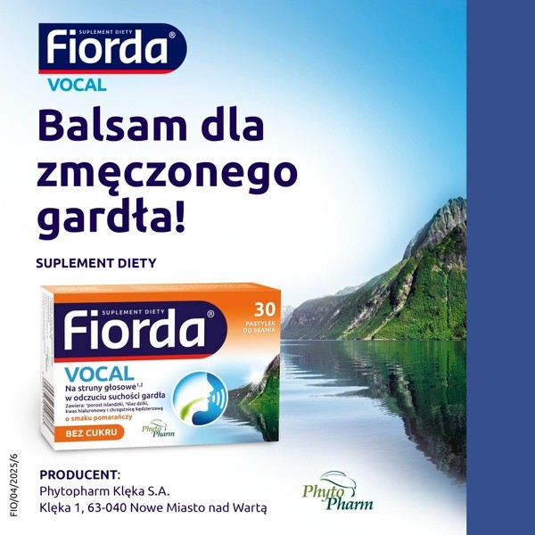 Fiorda Vocal, pastylki do ssania bez cukru, smak pomarańczowy, 30 szt.