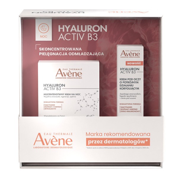 Zestaw Avene Eau Thermale Hyaluron Activ B3, multiintensywny krem na noc, 40 ml  + krem pod oczy o potrójnym działaniu korygującym, 15 ml